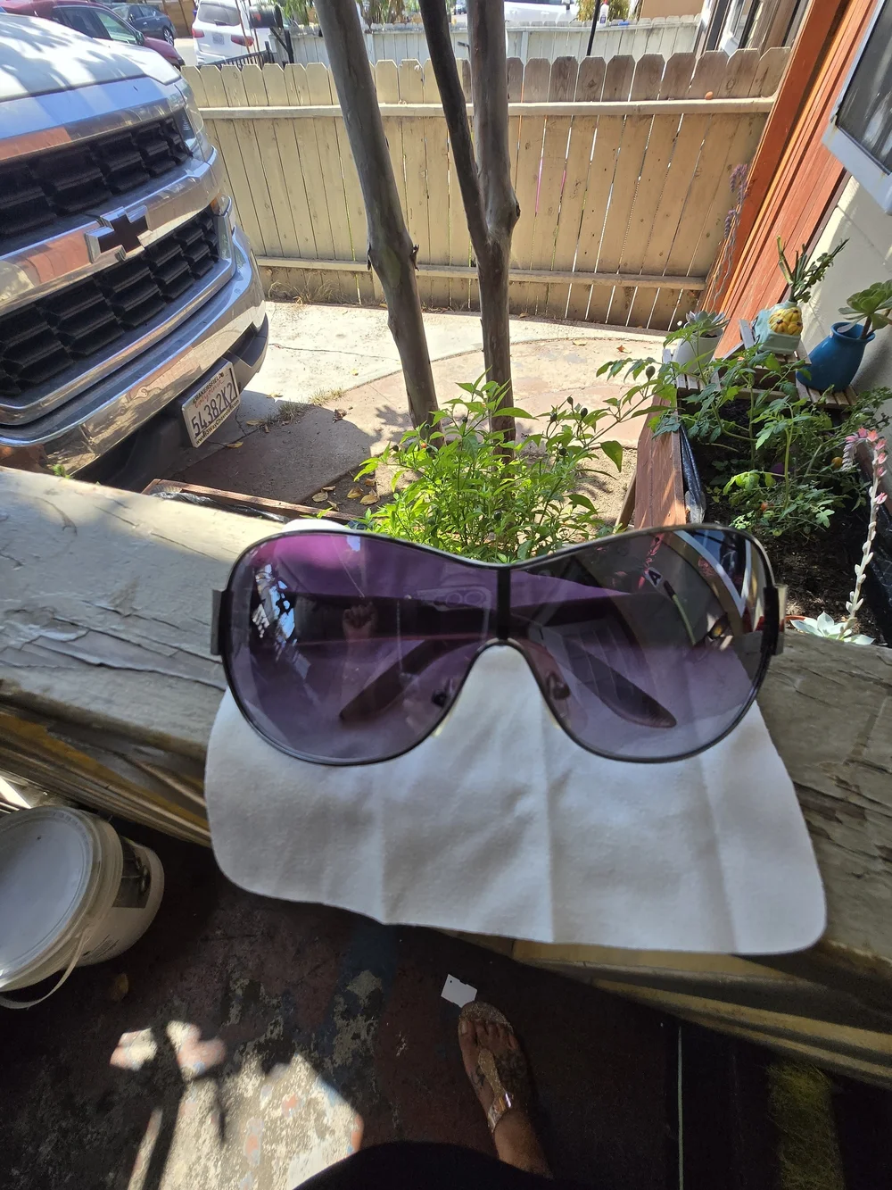 Designer Plaid Sunglasses with Crystal Double-C Logo - Purple Lenses